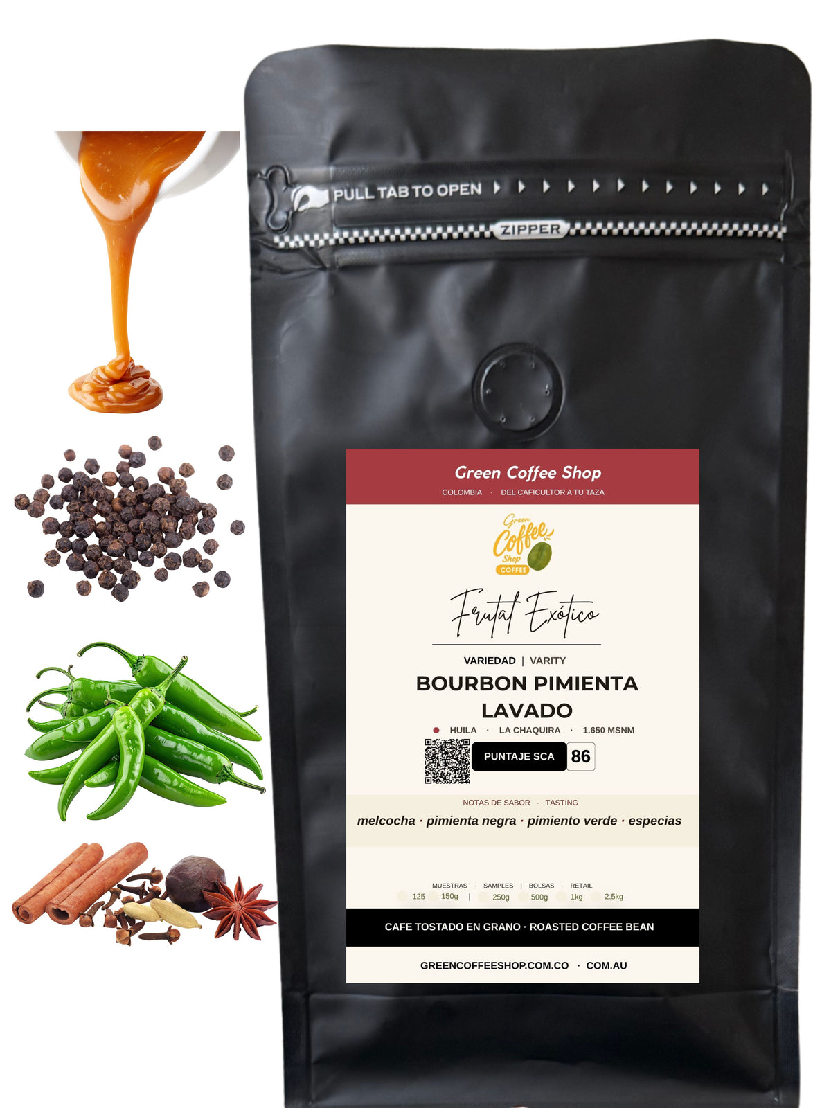 Café Bourbon Pimienta - Tostado de Especialidad (Huila) | Melcocha y Pimienta Negra