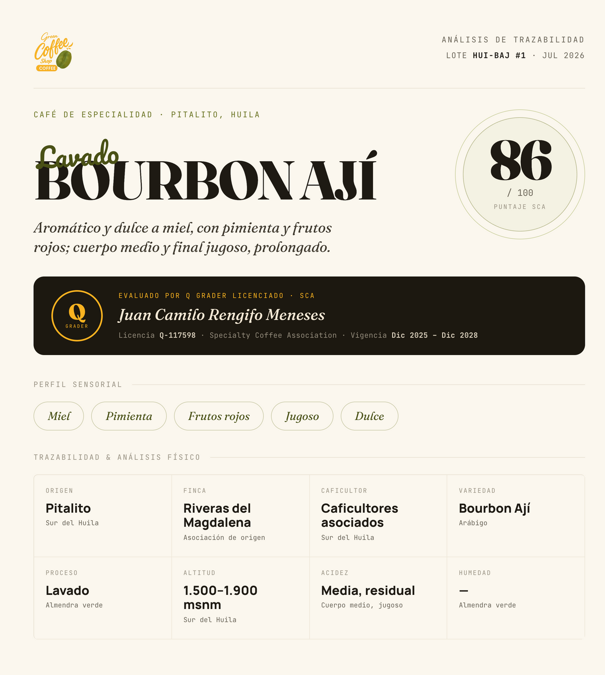Café Bourbon Ají - Tostado de Especialidad - Huila, Colombia