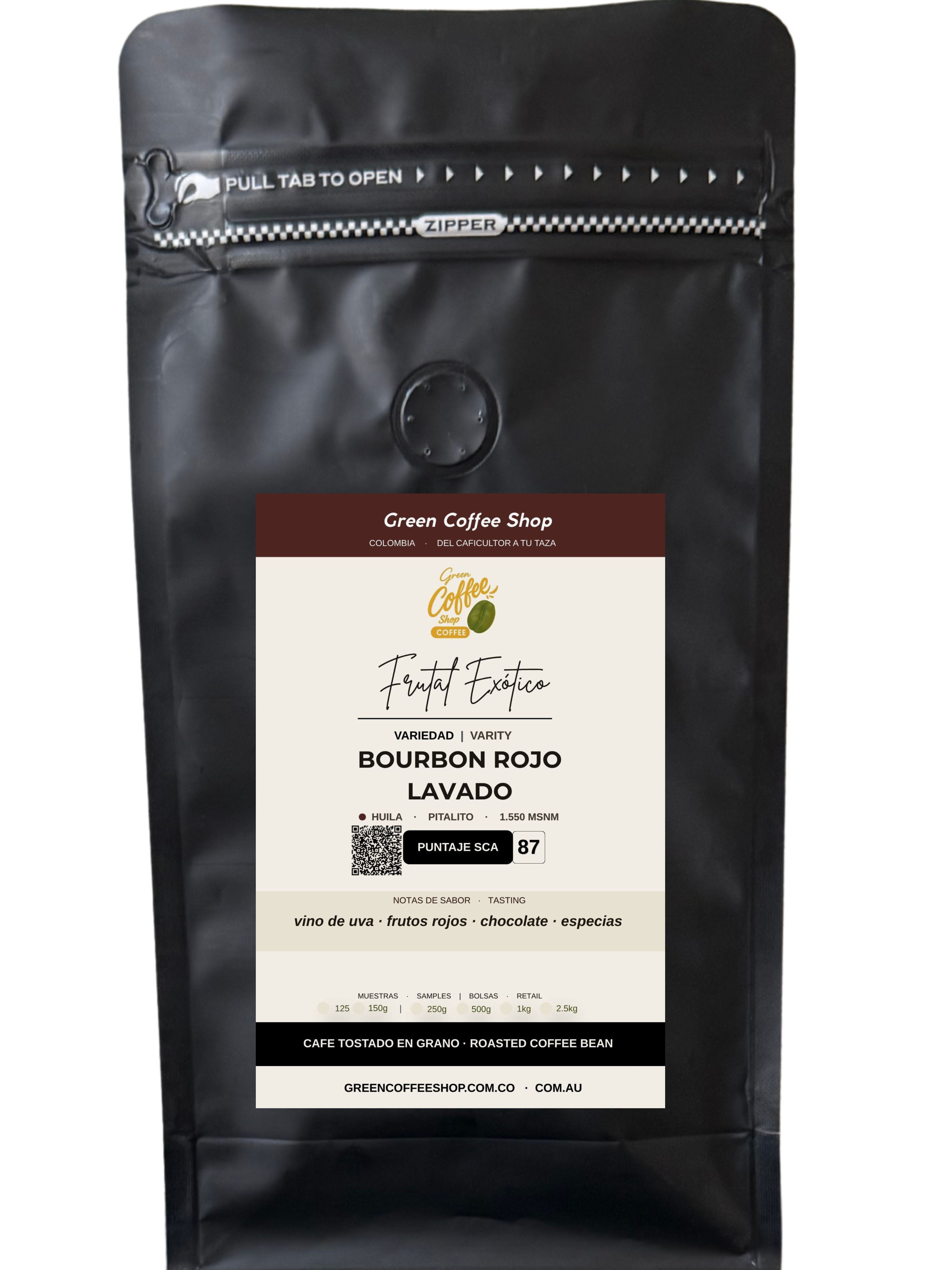 Café Bourbon Rojo Lavado - Tostado de Especialidad (Huila) | Vino de Uva y Frutos Rojos