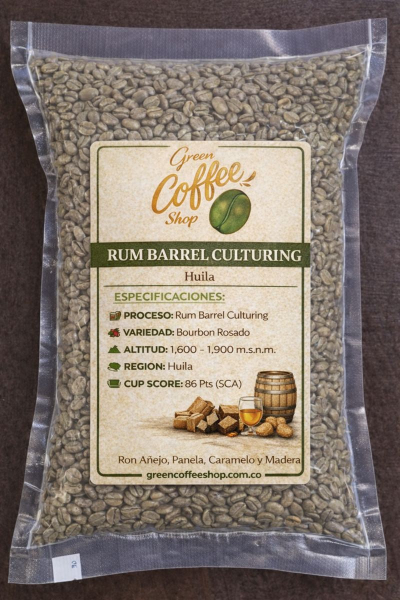 Rum Barrel Culturing - Café Verde Sin Tostar - Huila - Co-fermentado Experimental - Para Tostar